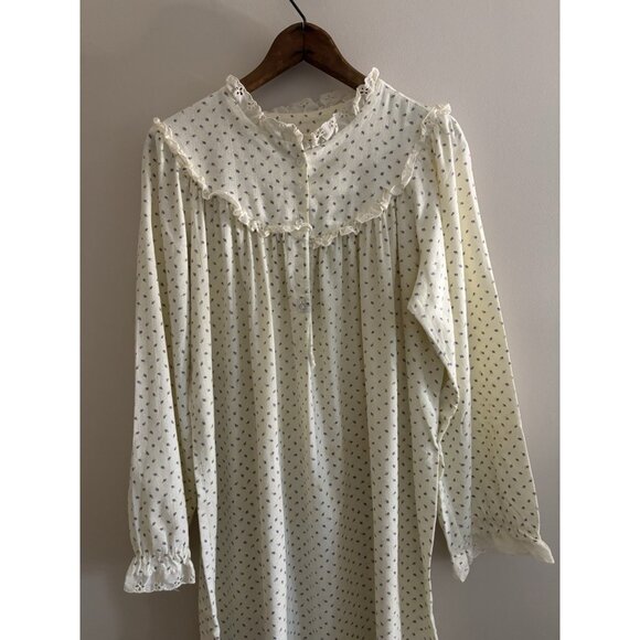 Vintage 80s Purple Roses Flannel Long Sleeve Cottagecore Prairie Nightgown Large - Picture 1 of 15